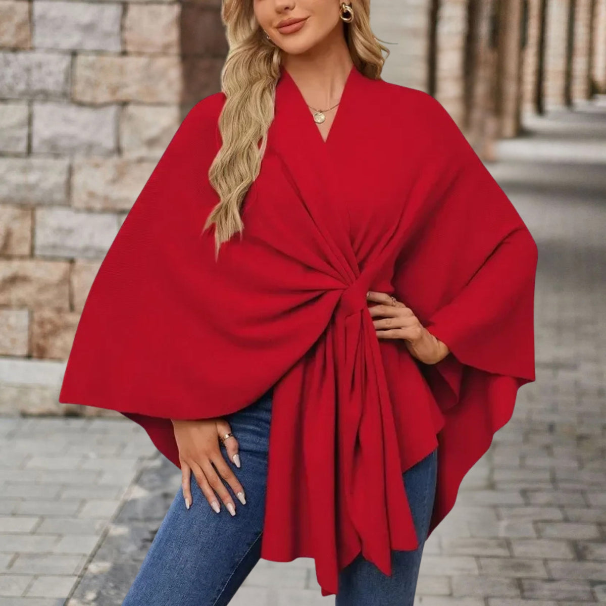 Loose Fit Knot Front Draped Poncho for Women | Lightweight Breathable Fabric