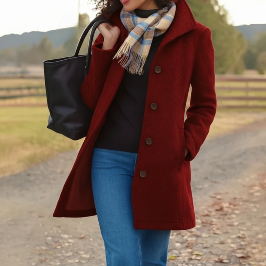 Straight Fit Mid Length Button Front Coat for Women | Spring and Fall Wear