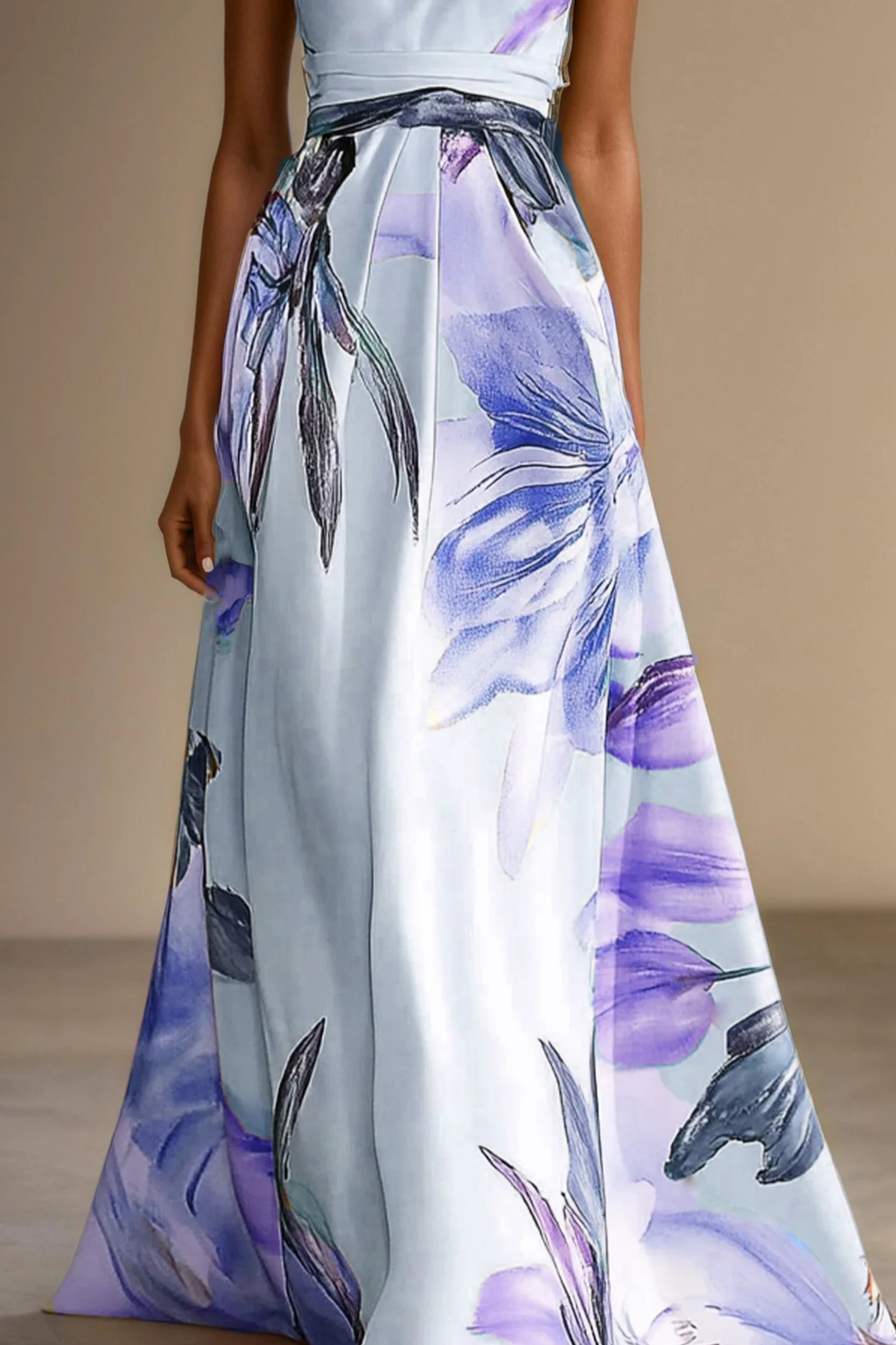 Floral Satin One-Shoulder Maxi Dress for Women | Wedding Guest