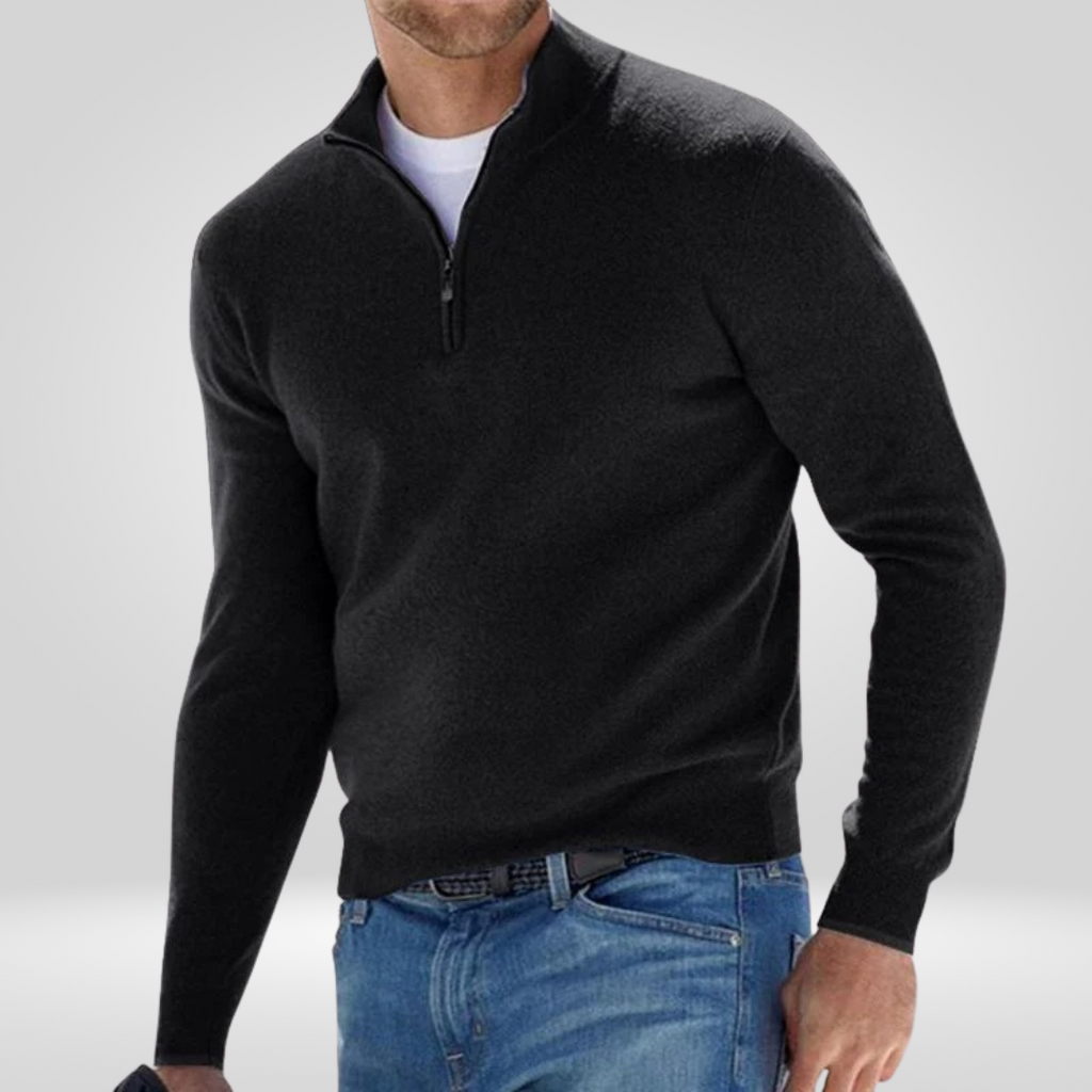 Men's Zip-up Sweater – Half Zip Pullover with Rib Structure & Comfortable Fit