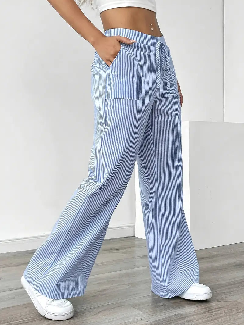 Striped Wide Flare Trousers for Women | Beach Summer