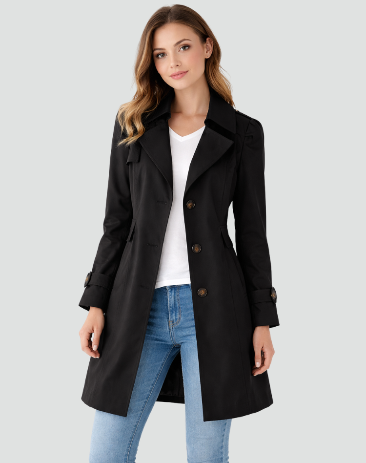 Tailored Lapel Mid-Length Trench Coat for Women | Classic Office Style