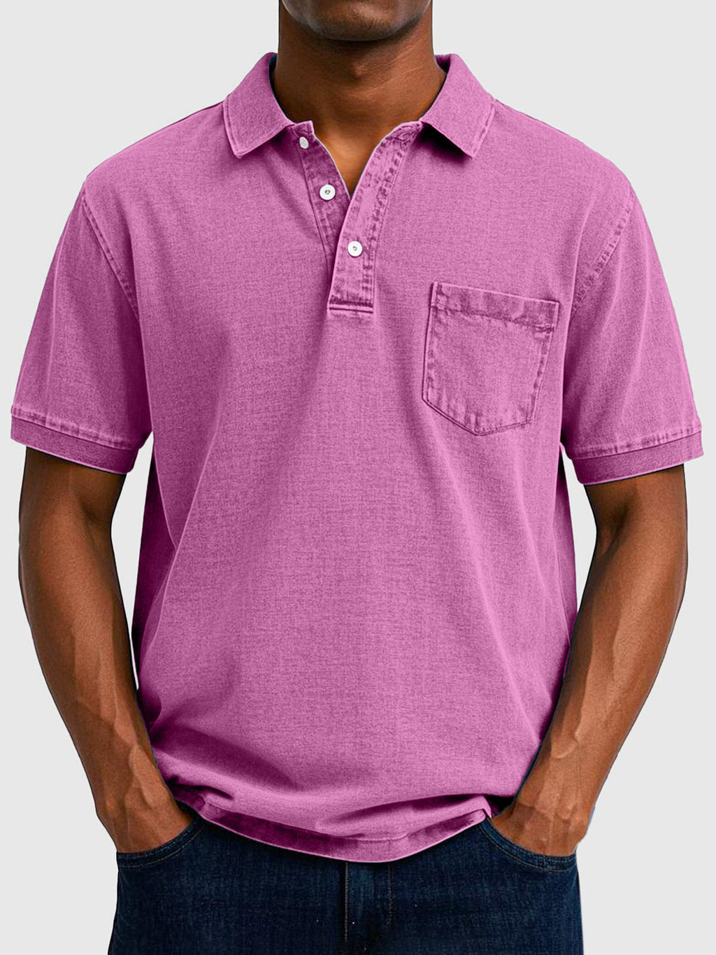 Cotton Denim Short Sleeve Polo Shirt for Men