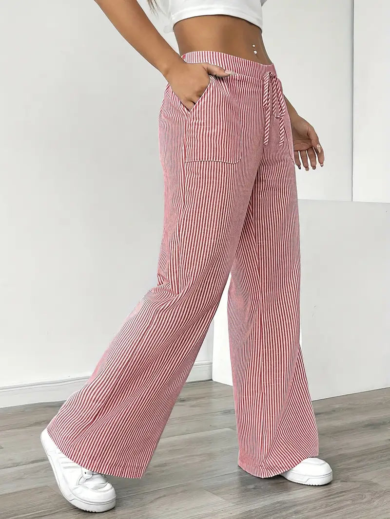 Striped Wide Flare Trousers for Women | Beach Summer