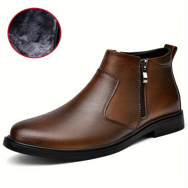 Plush Lined Side Zip Ankle Boots for Men | Cushioned Sole Winter Footwear