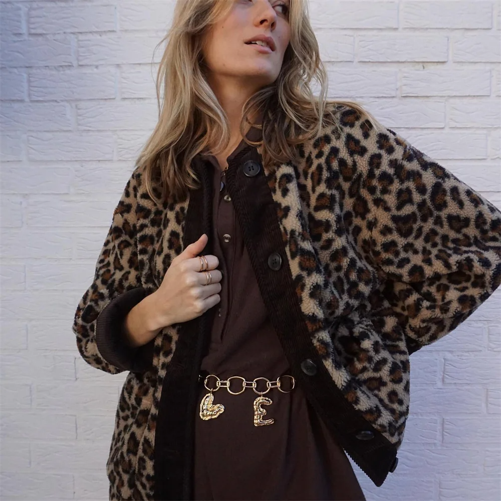 Stylish Women's Leopard Jacket | Round Neck, Fashion Outerwear