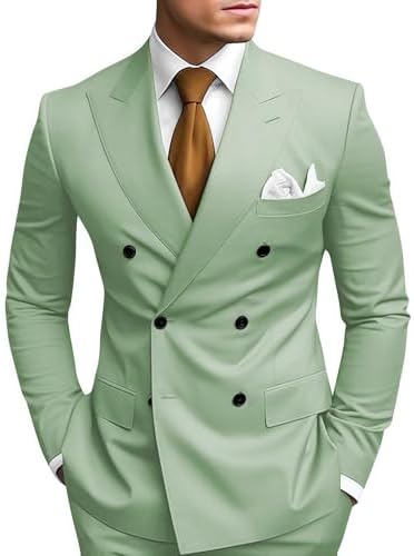 Slim Fit Peak Lapel Double Breasted Suit Set for Men | Wedding and Prom