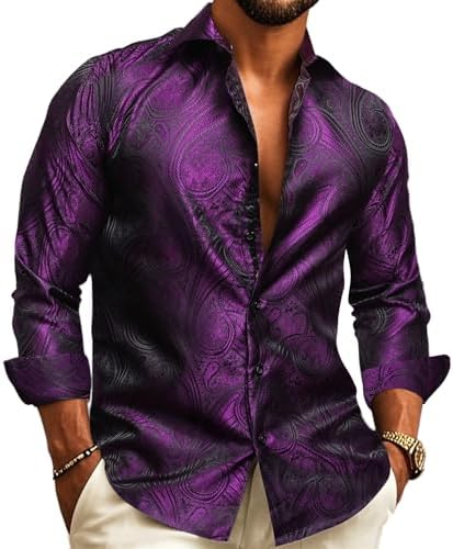 Paisley Jacquard Button Front Long Sleeve Dress Shirt for Men | Wedding Wear