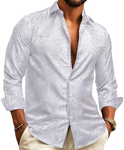 Paisley Jacquard Button Front Long Sleeve Dress Shirt for Men | Wedding Wear