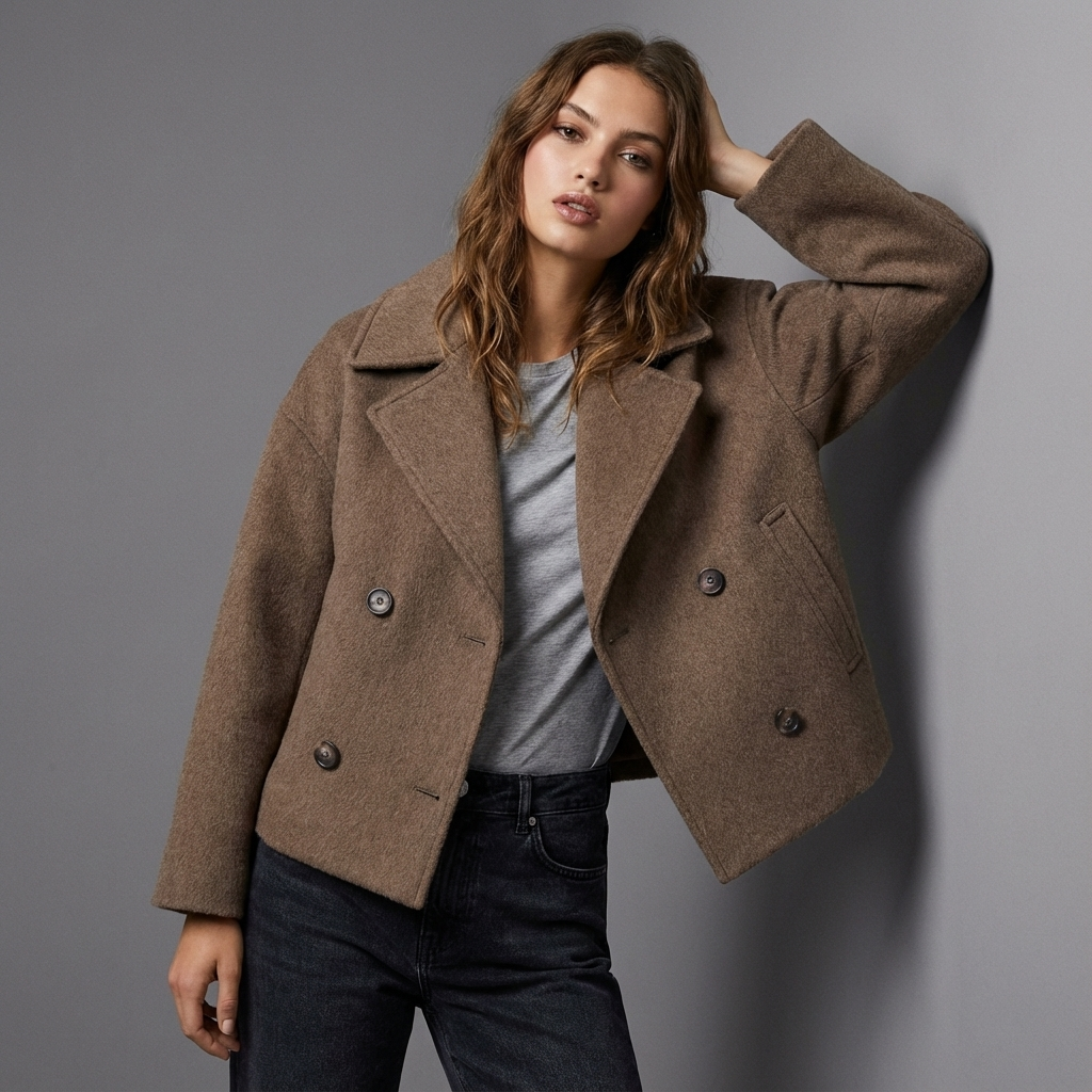 Women's Coat | Short Straight Double-Breasted Style