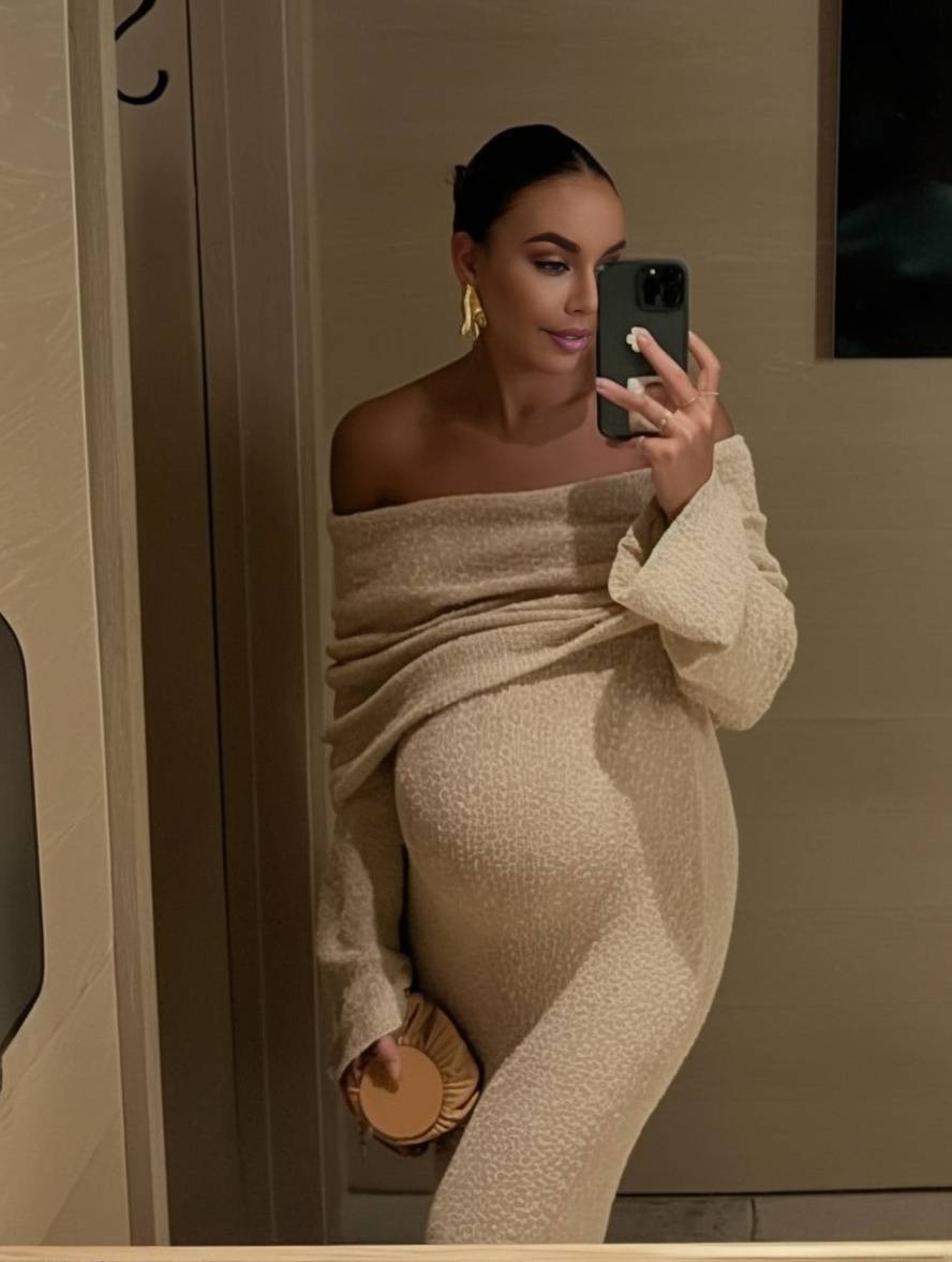 Off-Shoulder Long Sleeve Maternity Dress for Women
