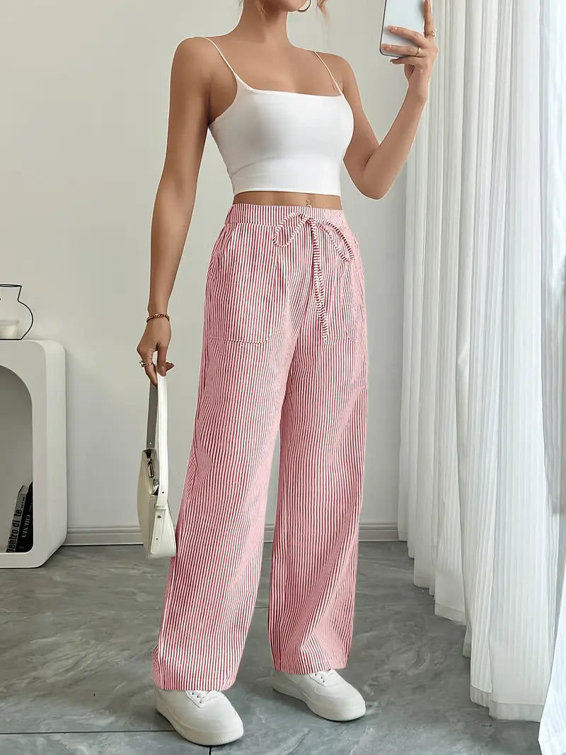 Striped Wide Flare Trousers for Women | Beach Summer