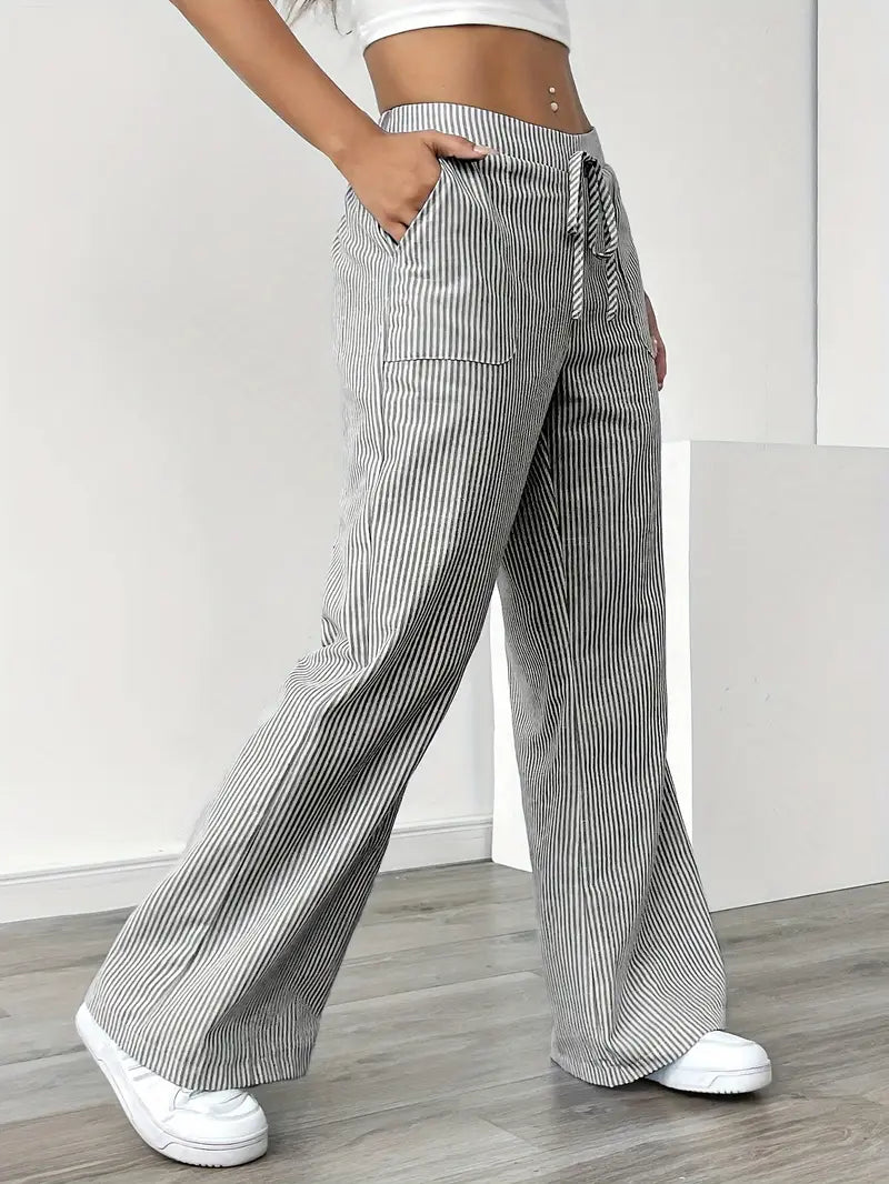 Striped Wide Flare Trousers for Women | Beach Summer