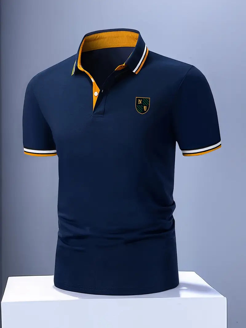 Yellow Striped Short Sleeve Knit Polo Shirt for Men | Lightweight Summer Wear