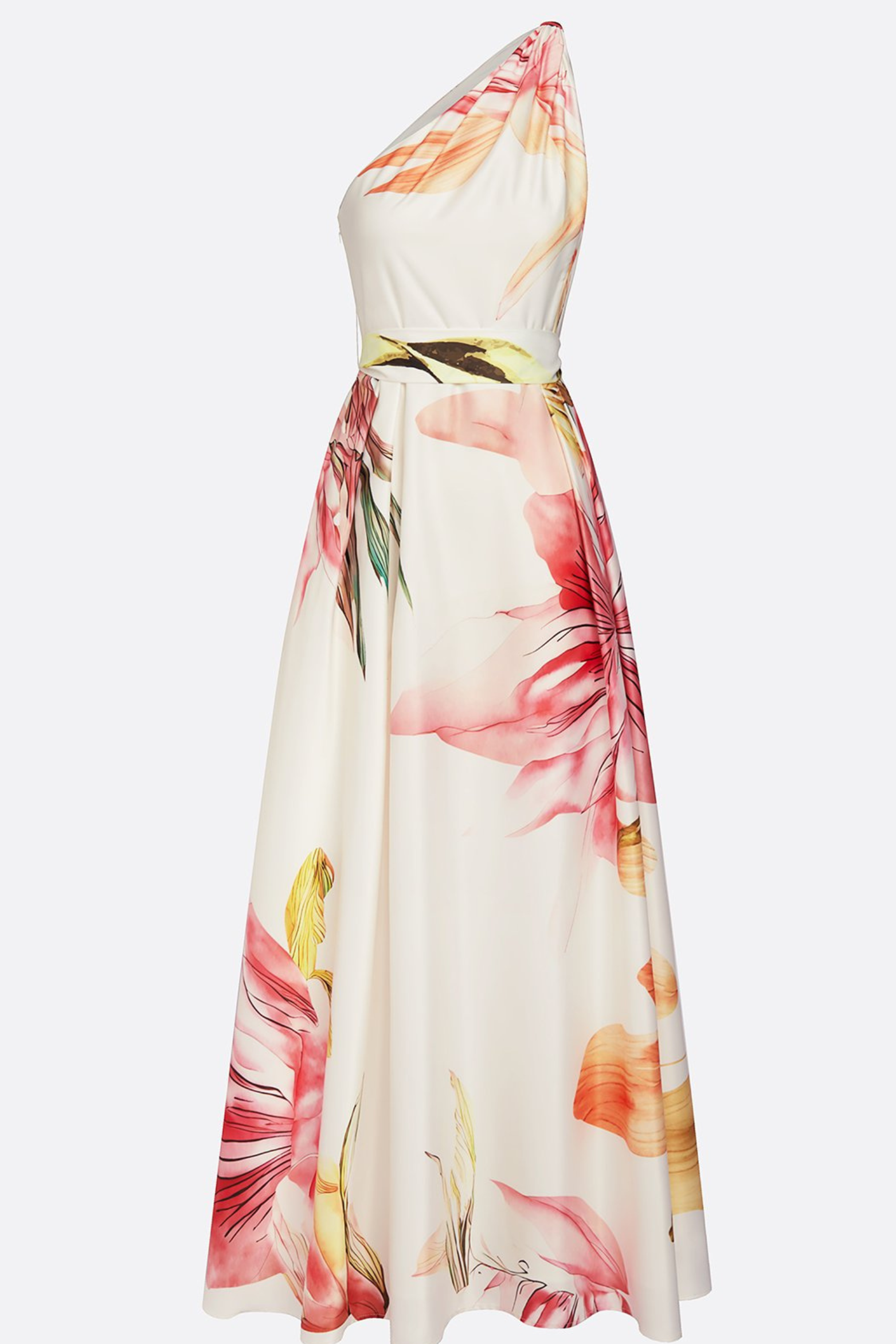 Floral Satin One-Shoulder Maxi Dress for Women | Wedding Guest