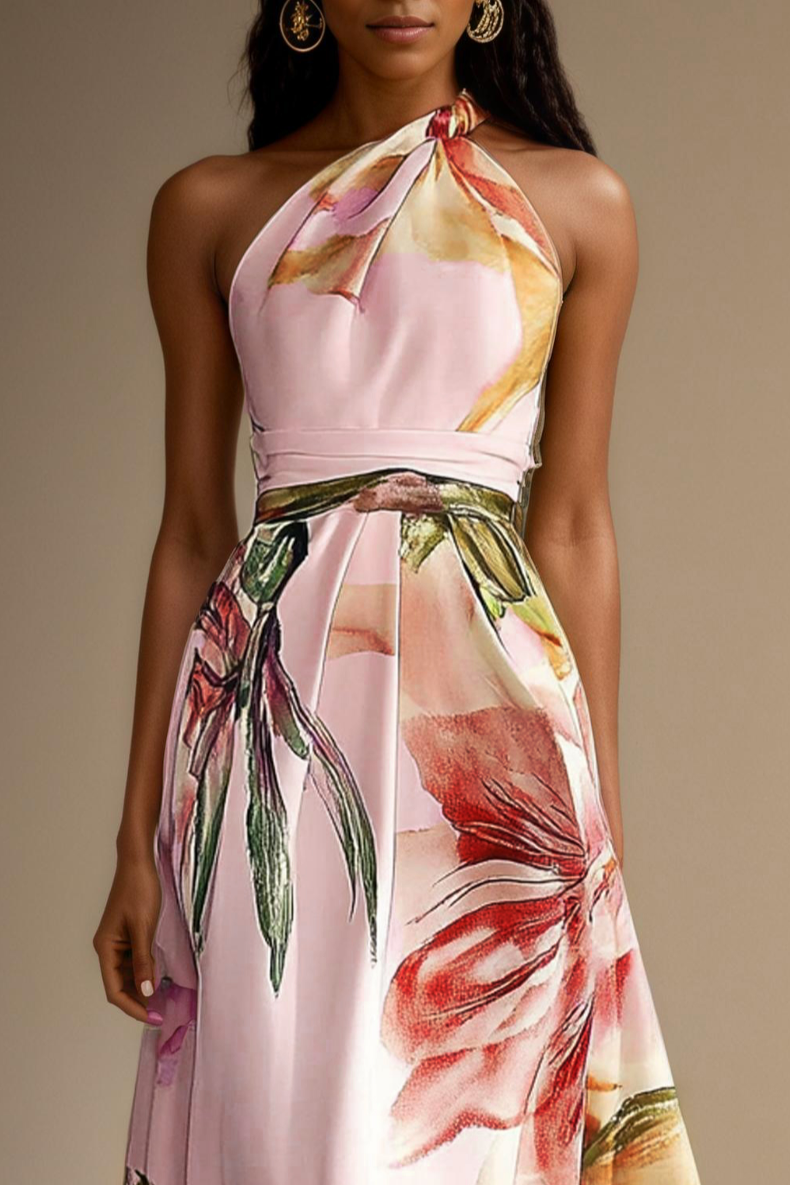 Floral Satin One-Shoulder Maxi Dress for Women | Wedding Guest