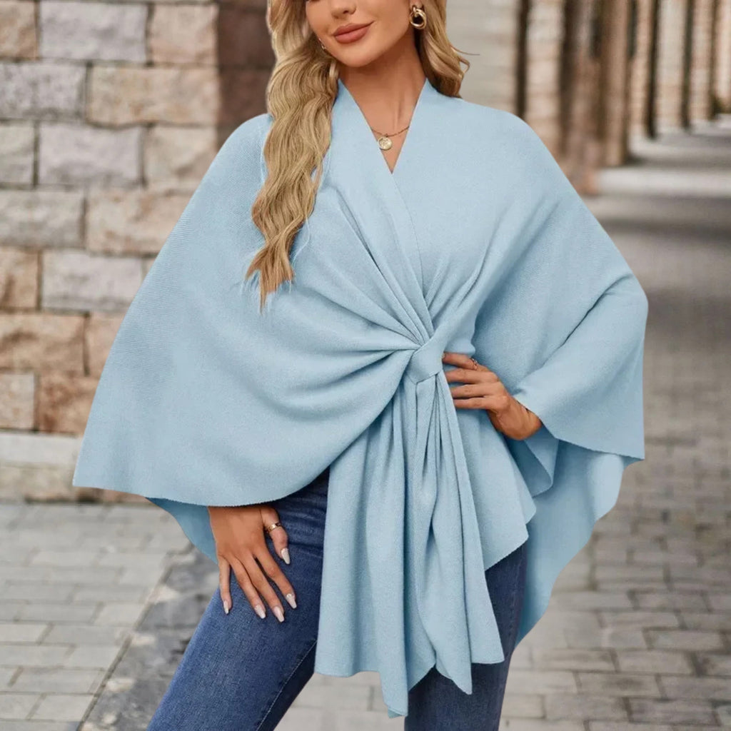Loose Fit Knot Front Draped Poncho for Women | Lightweight Breathable Fabric
