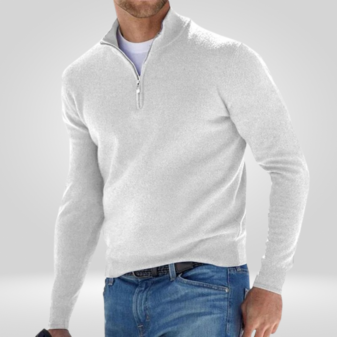 Men's Zip-up Sweater – Half Zip Pullover with Rib Structure & Comfortable Fit