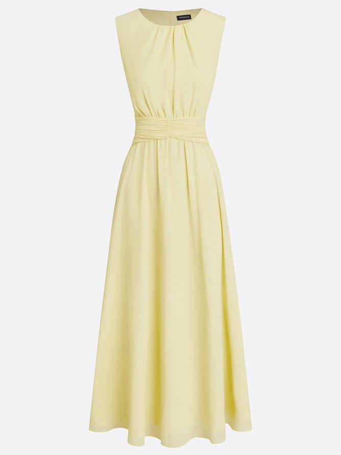 Sleeveless Ruched A-Line Chiffon Maxi Dress for Women | Wedding Guest