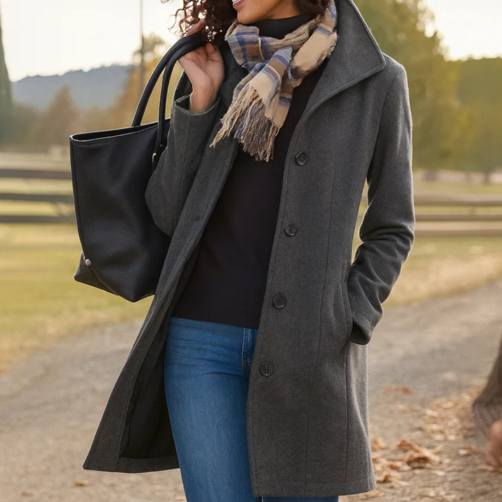 Straight Fit Mid Length Button Front Coat for Women | Spring and Fall Wear