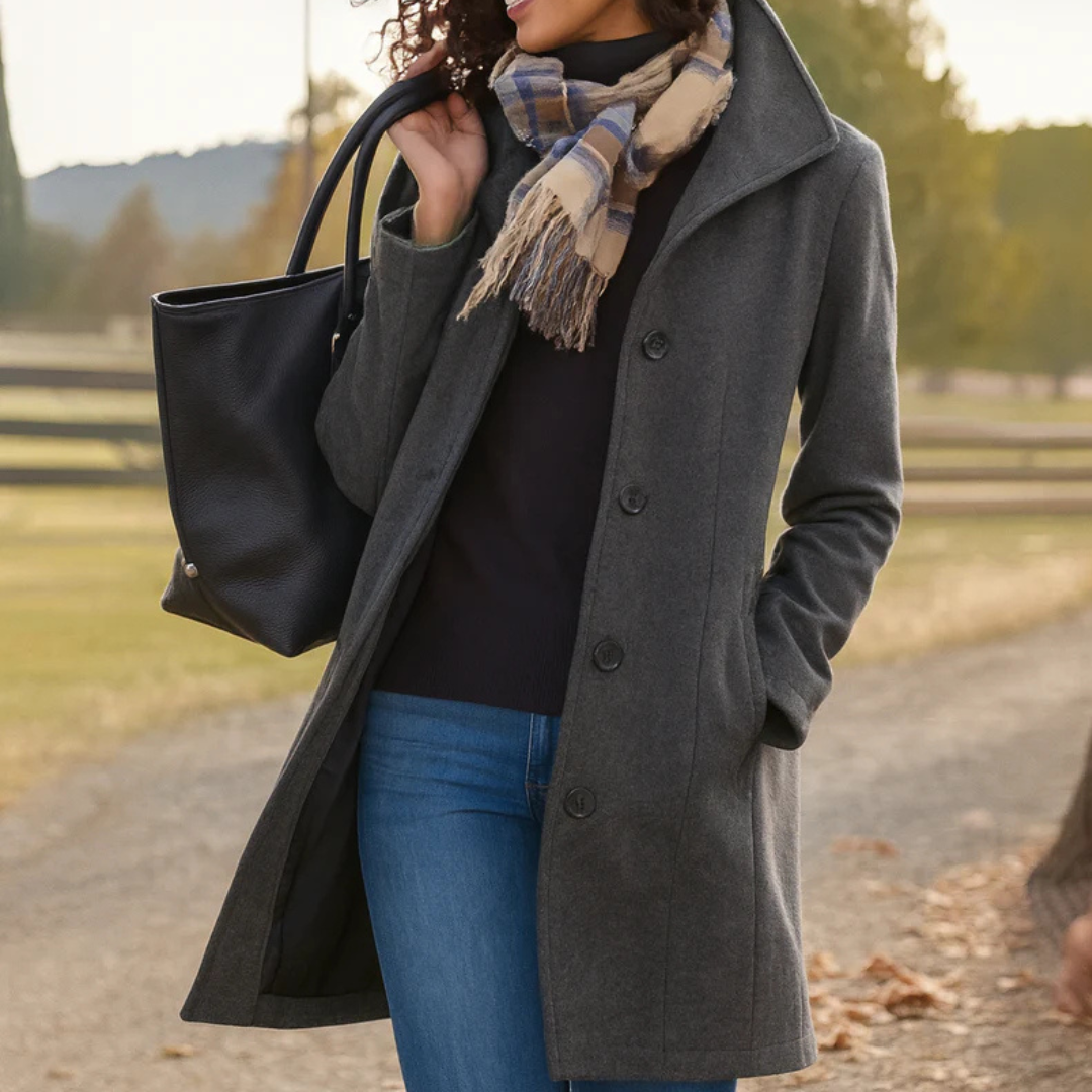 Straight Fit Mid Length Button Front Coat for Women | Spring and Fall Wear