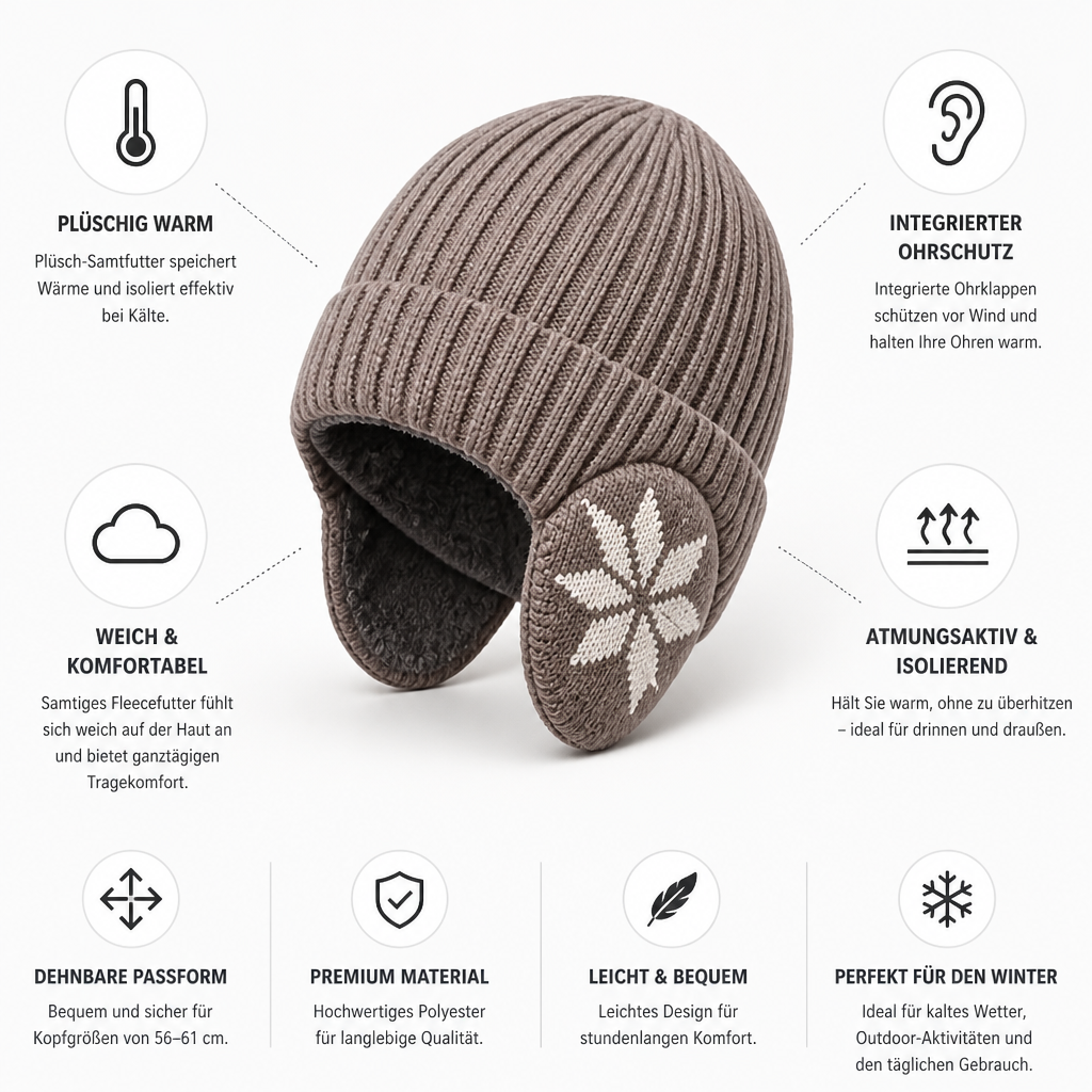 Fleece Lined Ribbed Knit Winter Beanie with Ear Flaps for Men | Stretch Fit