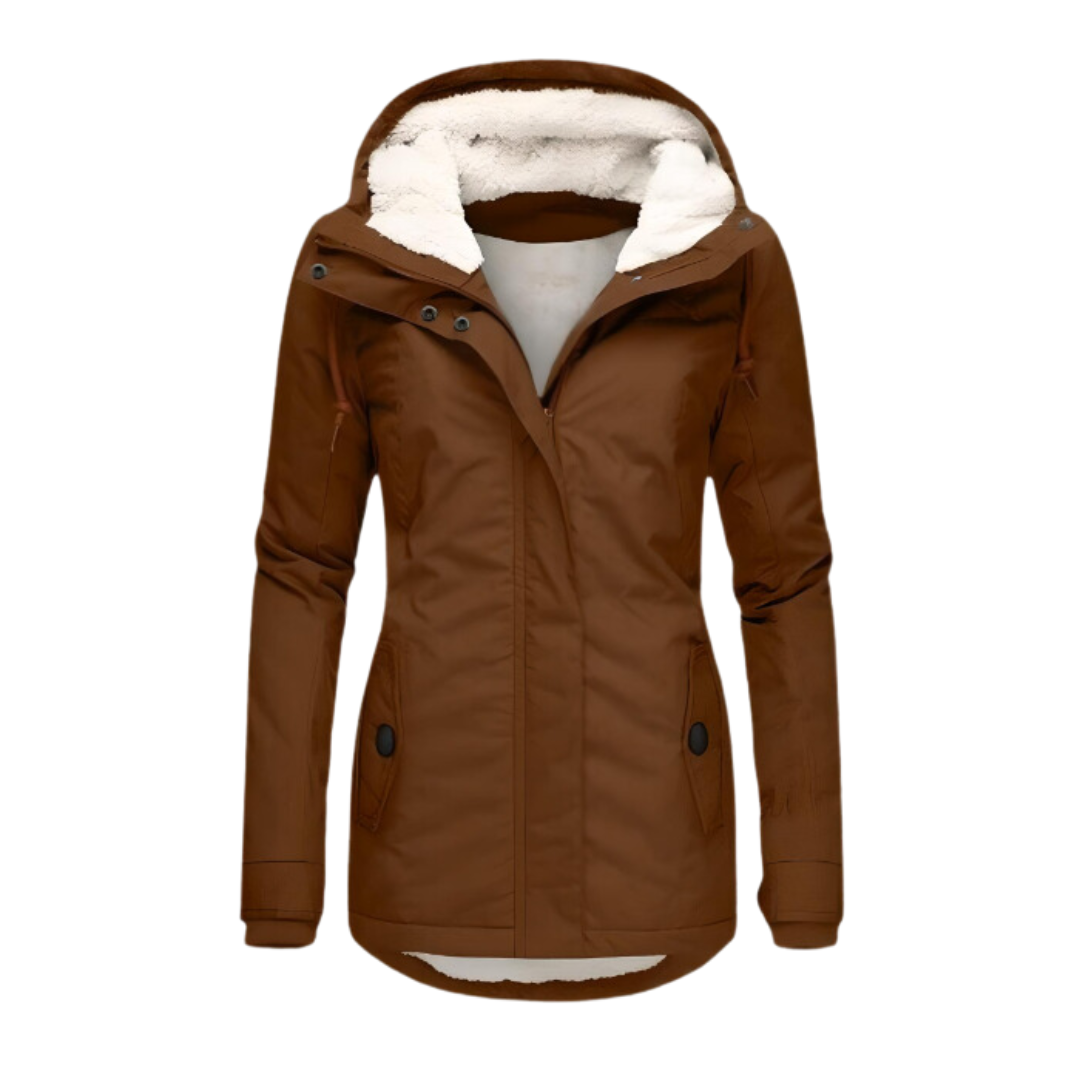 Water Resistant Hooded Parka with Sherpa Lining and Slim Fit for Women