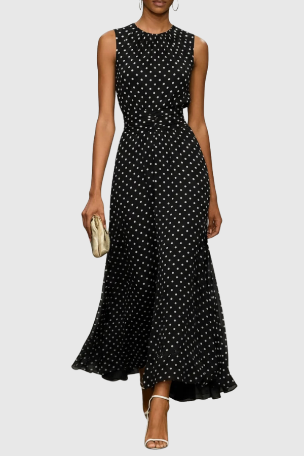 Polka Dot Halter Neck Keyhole Maxi Dress for Women