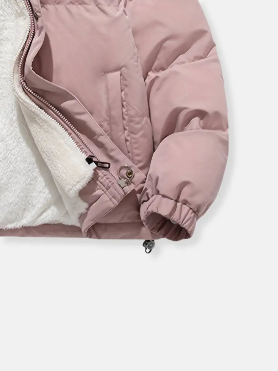 Warm Women's Winter Jacket with Zipper | Quilted with Hood