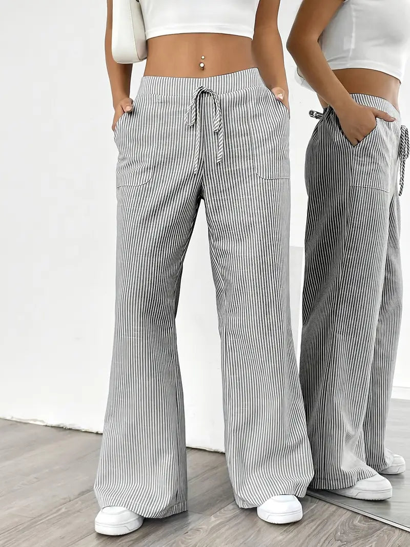 Striped Wide Flare Trousers for Women | Beach Summer
