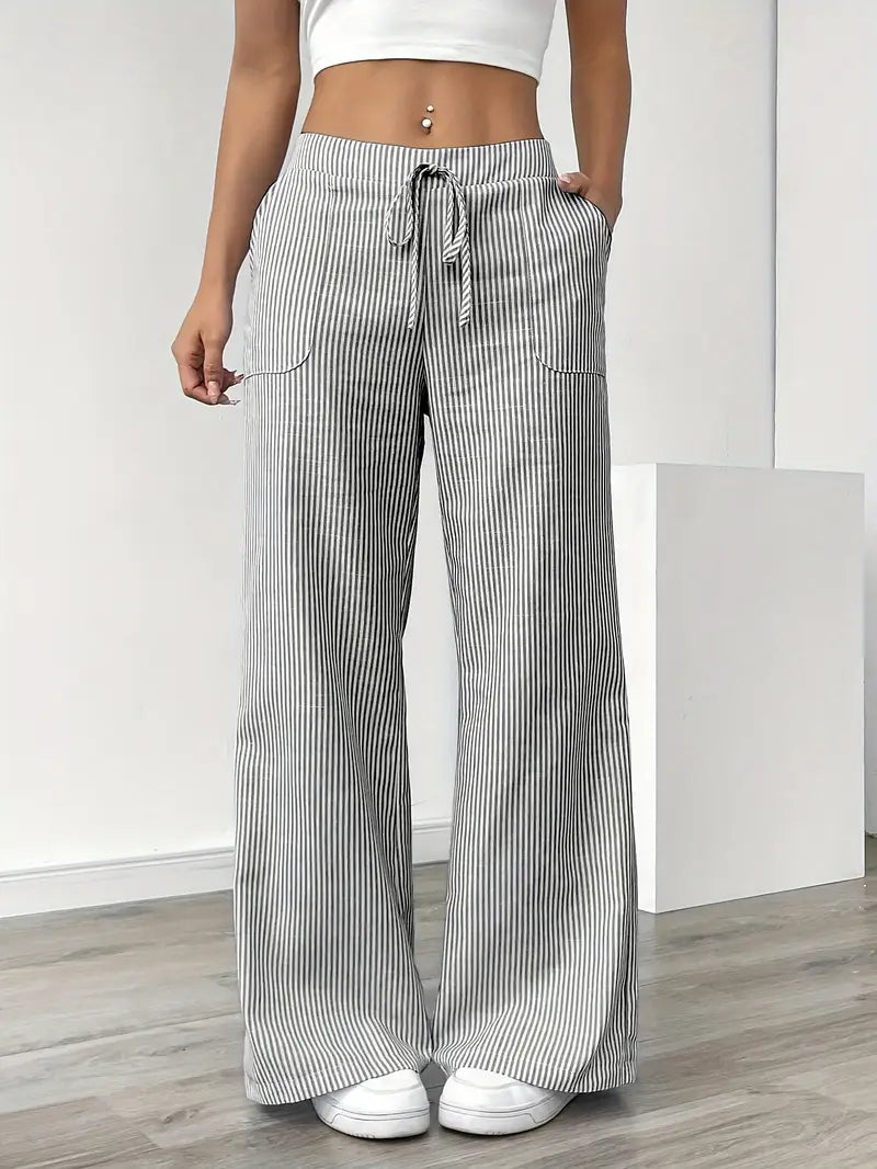 Striped Wide Flare Trousers for Women | Beach Summer