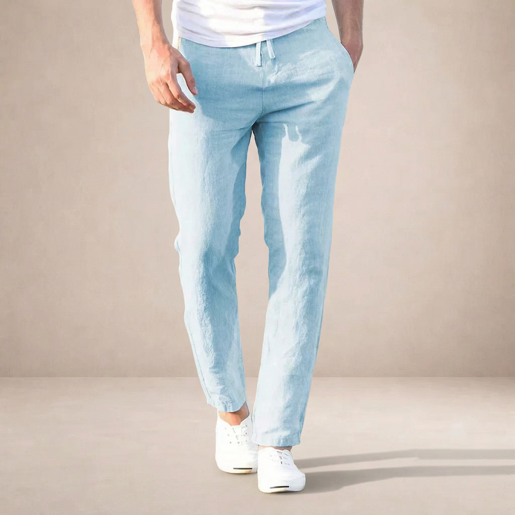 Linen Regular Fit Trousers for Men with Elasticated Waist
