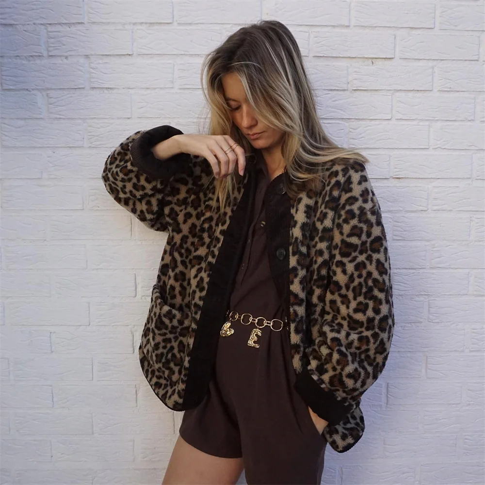 Stylish Women's Leopard Jacket | Round Neck, Fashion Outerwear