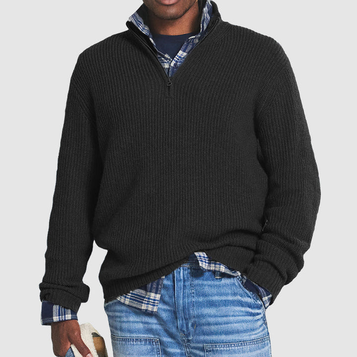 Cashmere Ribbed Quarter Zip Sweater for Men | Regular Fit with Raised Collar