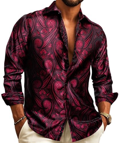 Paisley Jacquard Button Front Long Sleeve Dress Shirt for Men | Wedding Wear