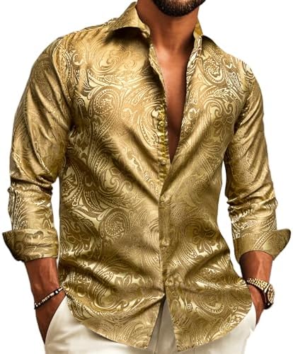 Paisley Jacquard Button Front Long Sleeve Dress Shirt for Men | Wedding Wear
