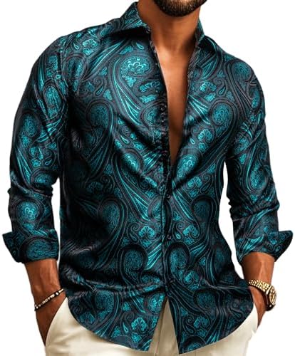 Paisley Jacquard Button Front Long Sleeve Dress Shirt for Men | Wedding Wear