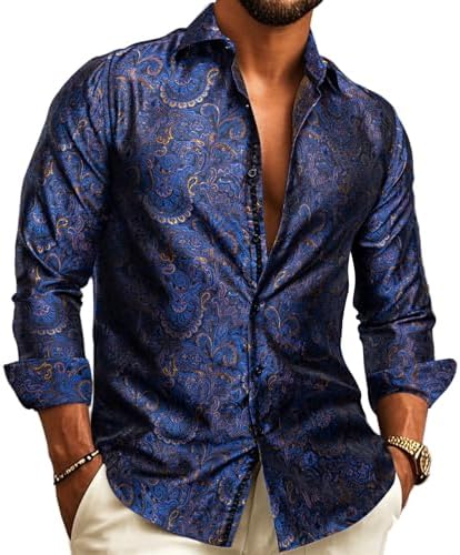 Paisley Jacquard Button Front Long Sleeve Dress Shirt for Men | Wedding Wear