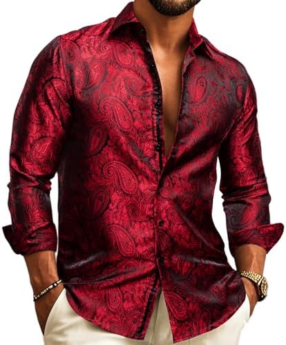 Paisley Jacquard Button Front Long Sleeve Dress Shirt for Men | Wedding Wear