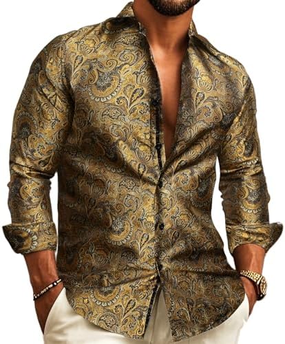 Paisley Jacquard Button Front Long Sleeve Dress Shirt for Men | Wedding Wear