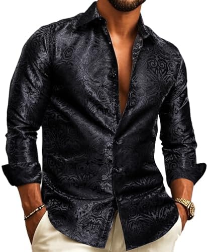 Paisley Jacquard Button Front Long Sleeve Dress Shirt for Men | Wedding Wear