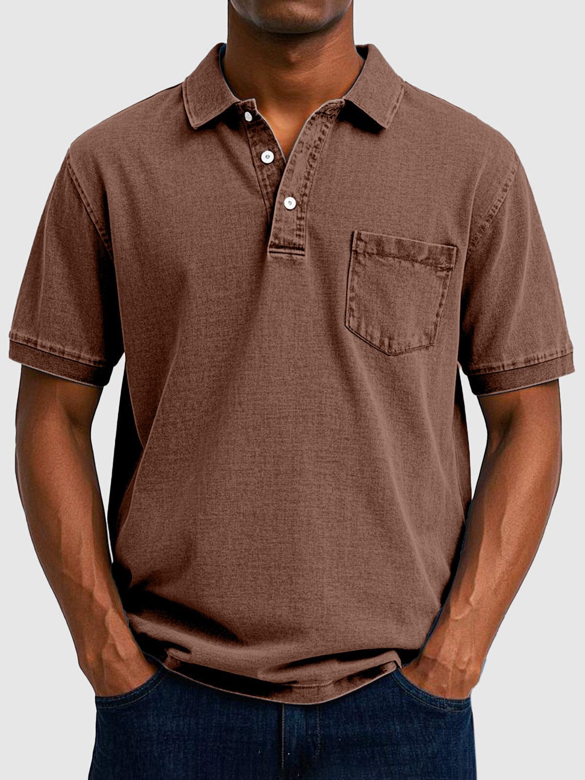 Cotton Denim Short Sleeve Polo Shirt for Men