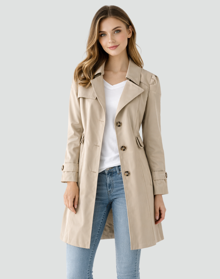 Tailored Lapel Mid-Length Trench Coat for Women | Classic Office Style