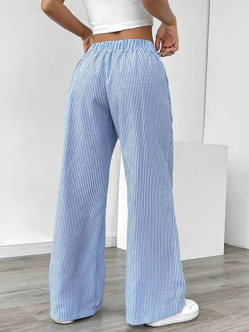Striped Wide Flare Trousers for Women | Beach Summer