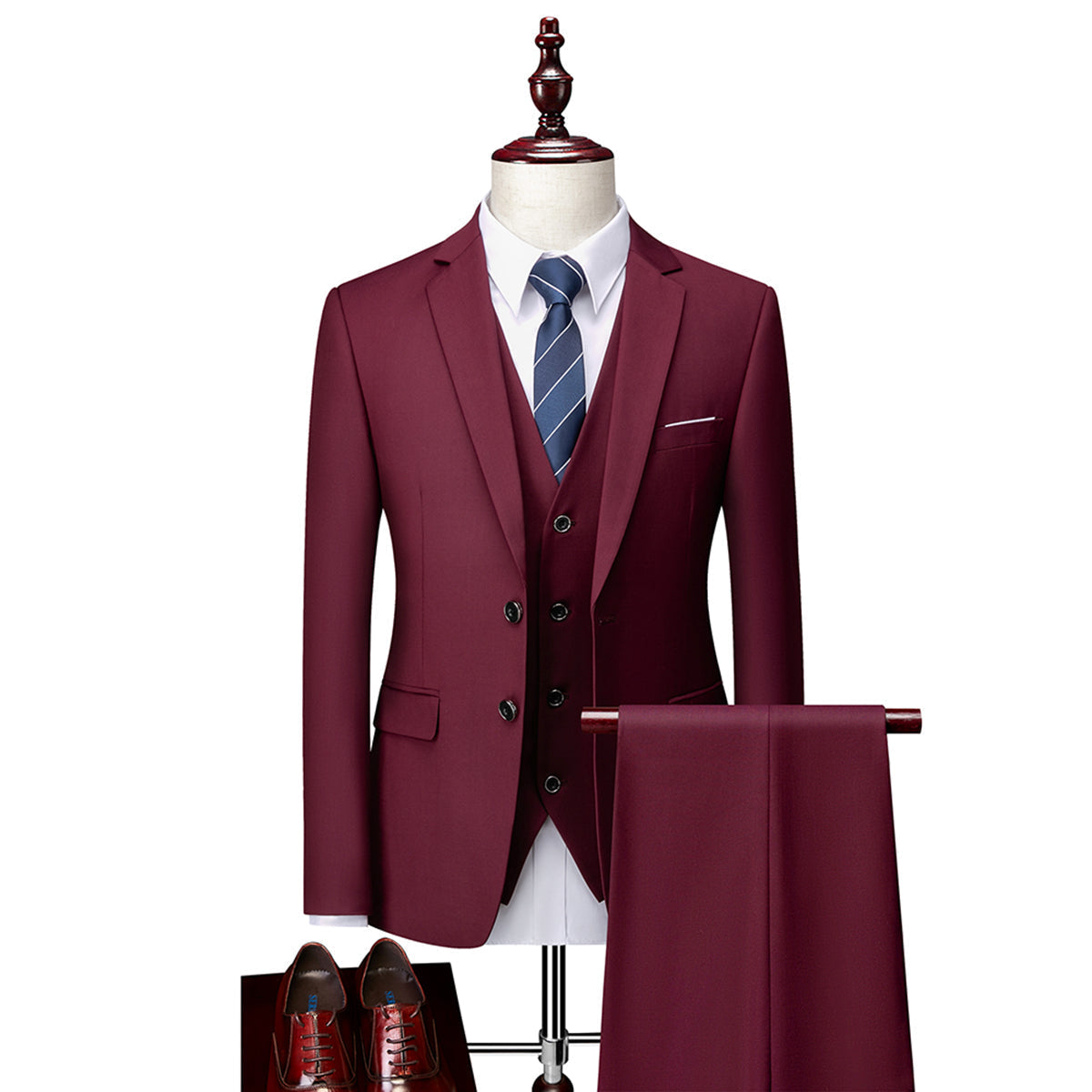Navy Lapel Collar Three Piece Suit for Men | Wedding and Formal Occasions