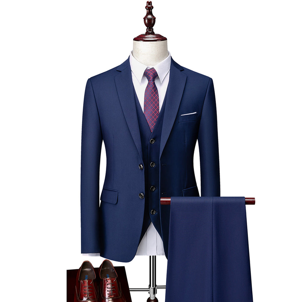 Navy Lapel Collar Three Piece Suit for Men | Wedding and Formal Occasions