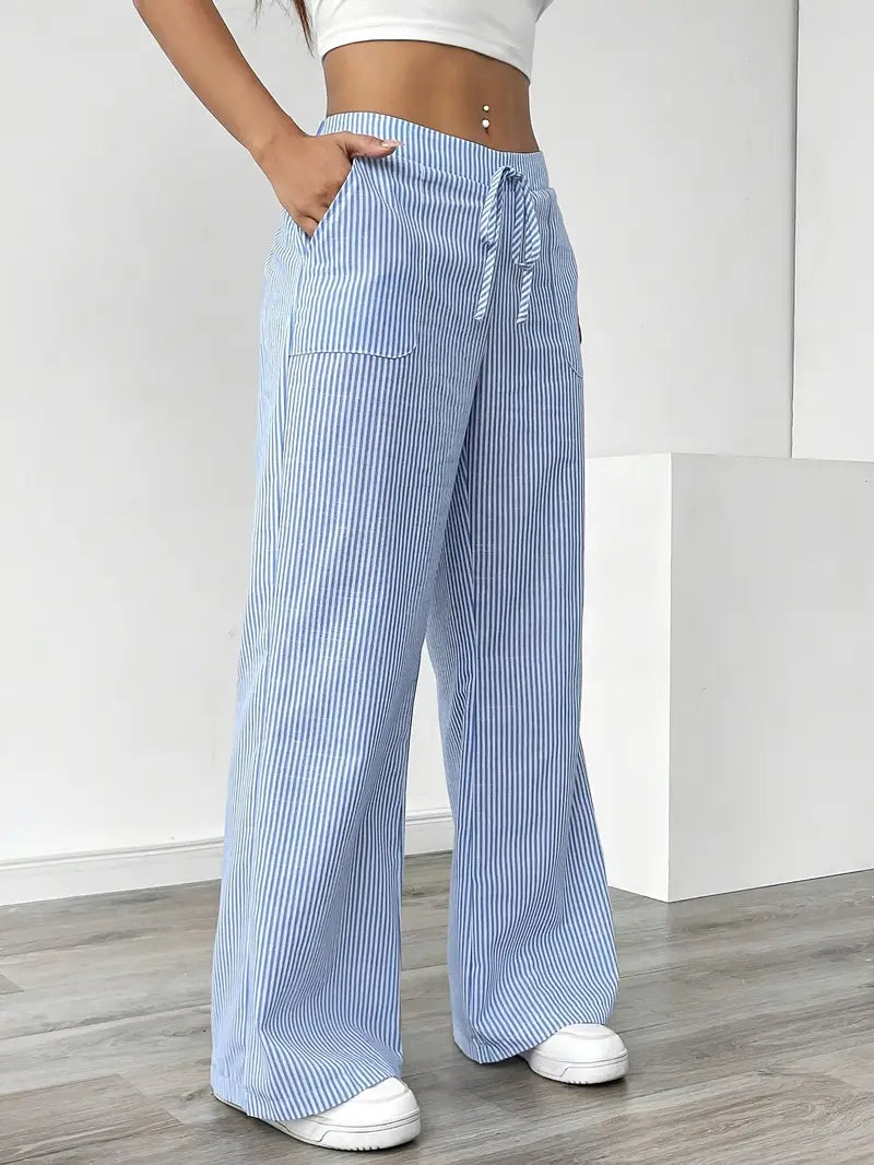 Striped Wide Flare Trousers for Women | Beach Summer