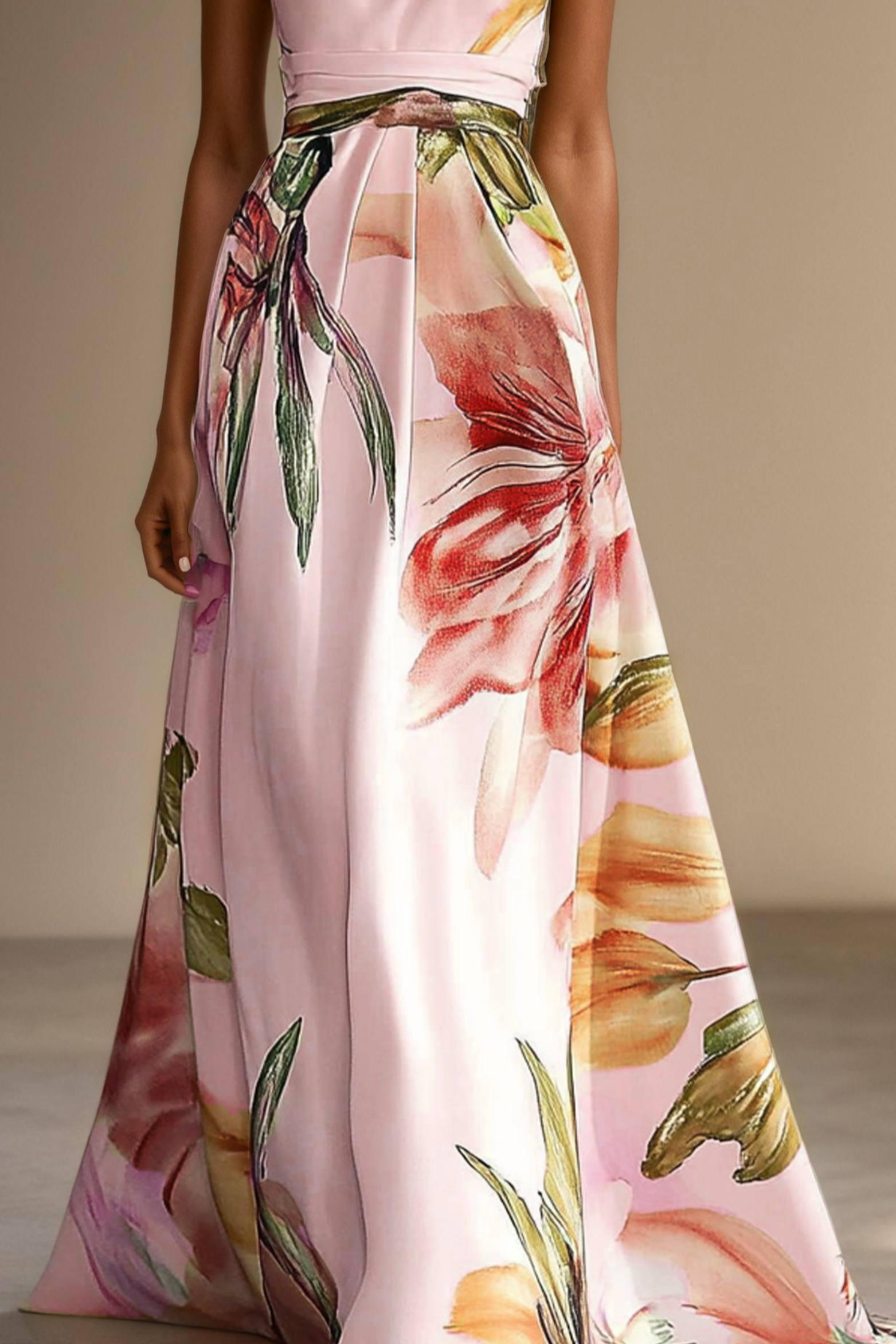 Floral Satin One-Shoulder Maxi Dress for Women | Wedding Guest