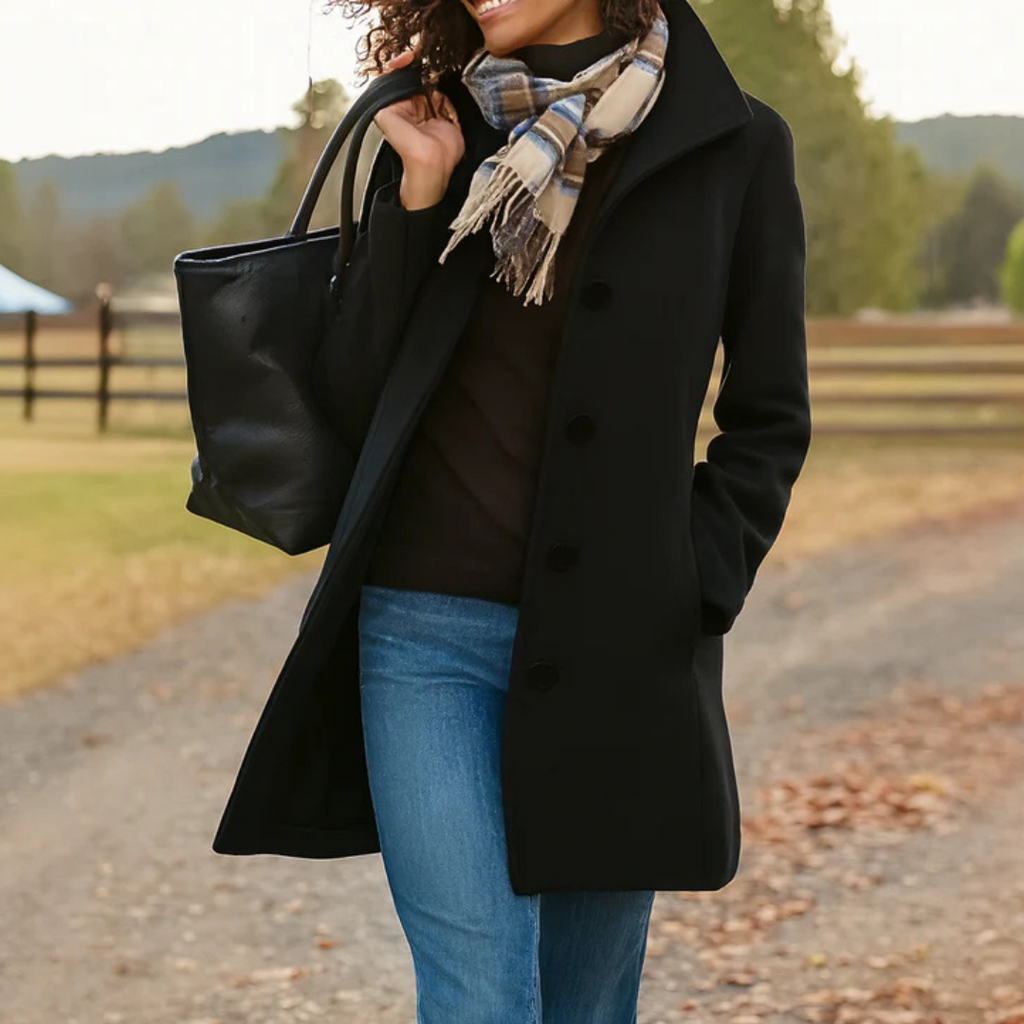 Straight Fit Mid Length Button Front Coat for Women | Spring and Fall Wear