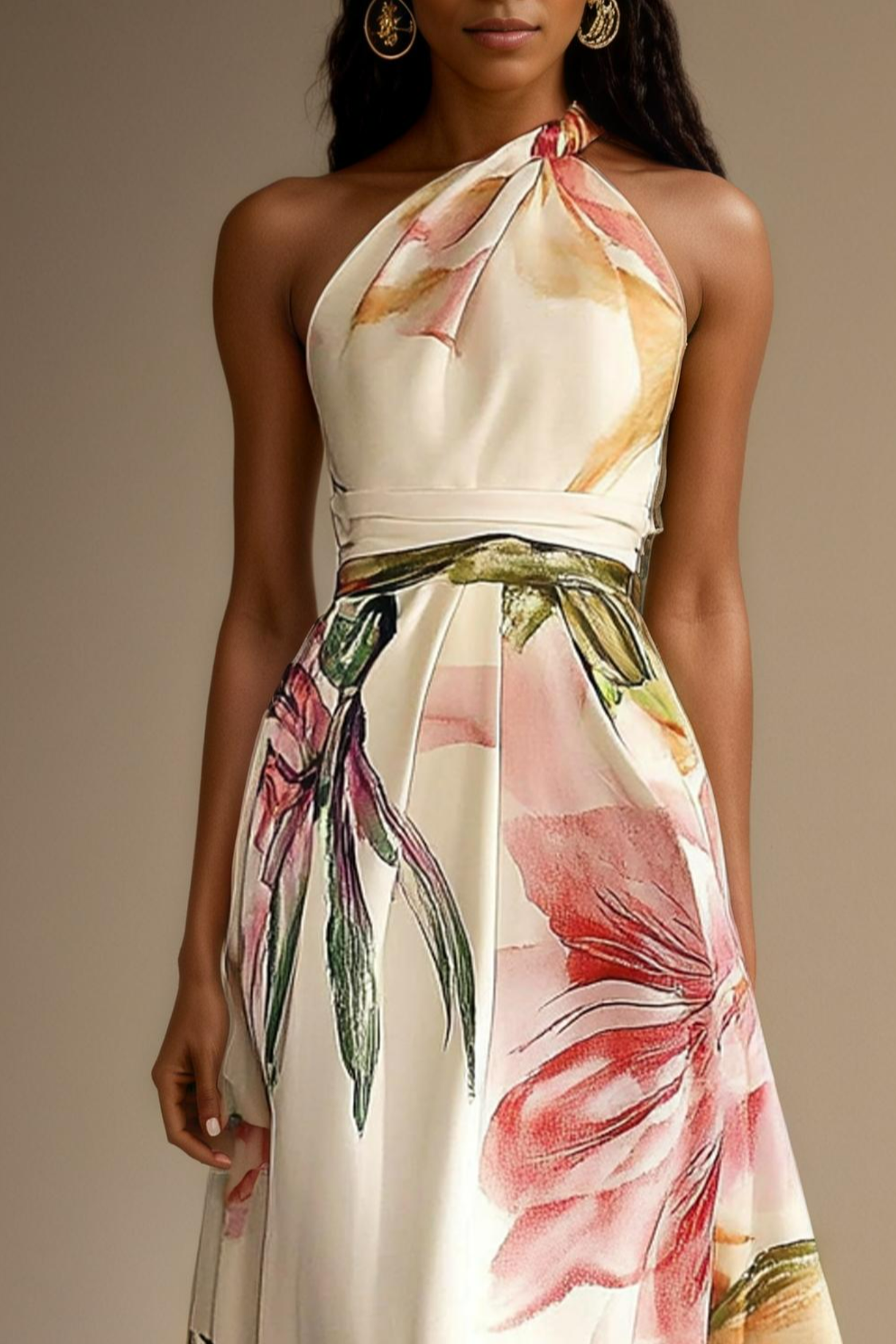 Floral Satin One-Shoulder Maxi Dress for Women | Wedding Guest